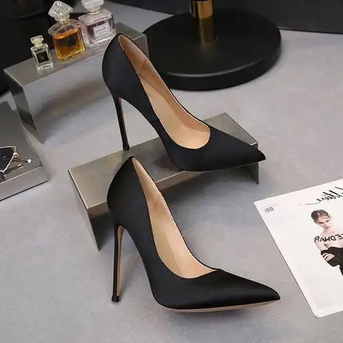 宴会尖头高跟鞋女细绸缎厘米夜场10cm性感超细单鞋