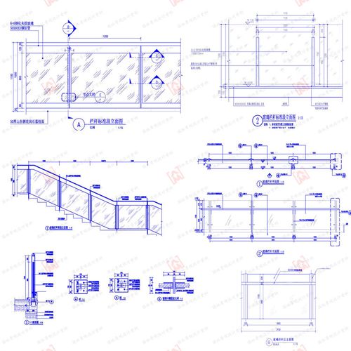 玻璃栏杆景观标准化钢化夹胶玻璃常用固定做法图立面cad施工图纸