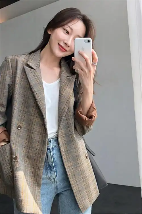 格子小西装外套女