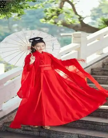 宾容古装仙女飘逸中国风红色超仙仙气汉服交叉裙粉色古筝演出服秋冬季