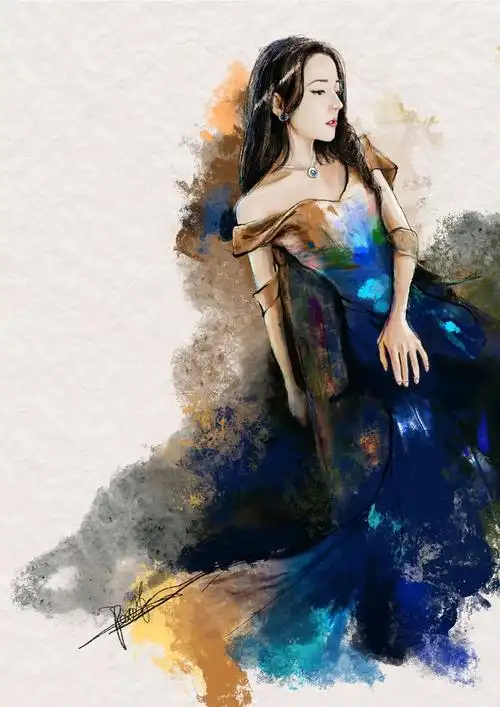 手绘 线稿 头像 迪丽热巴 2020年至今不同时期画