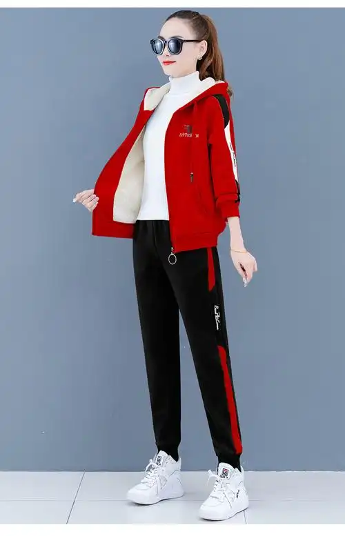 运动服套装女士秋冬季2022年新款休闲时尚洋气中青年学生卫衣长裤加绒