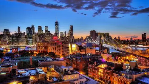 纽约布鲁克林大桥,曼哈顿,世界贸易中心,城市,夜晚,灯光 iphone 壁纸