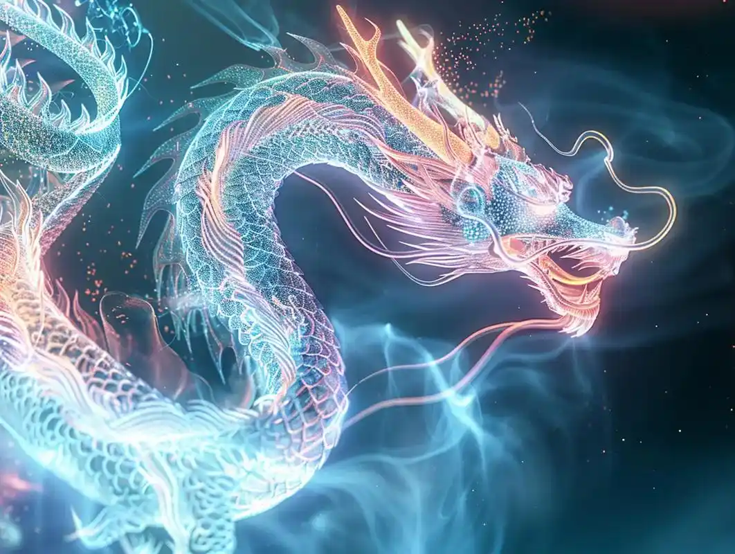 ai绘画|梦幻科技龙绘制方法.风格:发光半透明 荧光 简约线 - 抖音