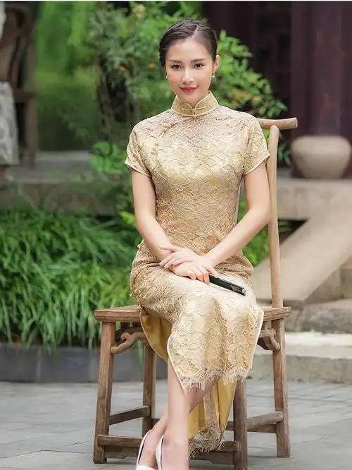 盖世红颜蕾丝改良镂空旗袍裙