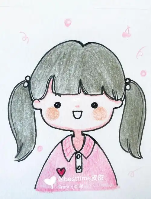 原创q版彩铅简笔画女生头像q版动漫少女系列|关注我日更手绘 线稿 q版