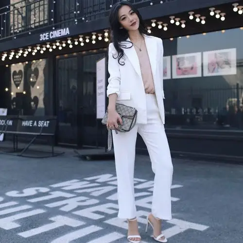 2017春季新款白色长袖西装套装女修身显瘦西服 322