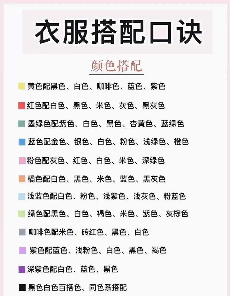 万能衣服颜色搭配口诀 万能衣服颜色搭配口诀,不同颜色衣服怎么搭配
