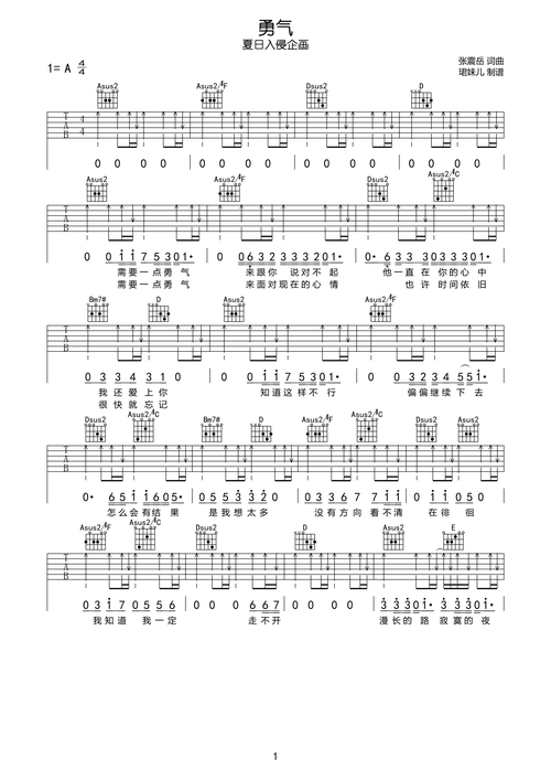 勇气 吉他谱