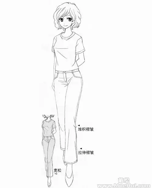 漫画服饰造型15画出自然的褶皱t恤衫和长裤的画法