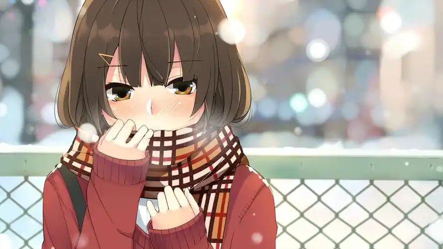 动漫蓝发白裙美女插画桌面壁纸