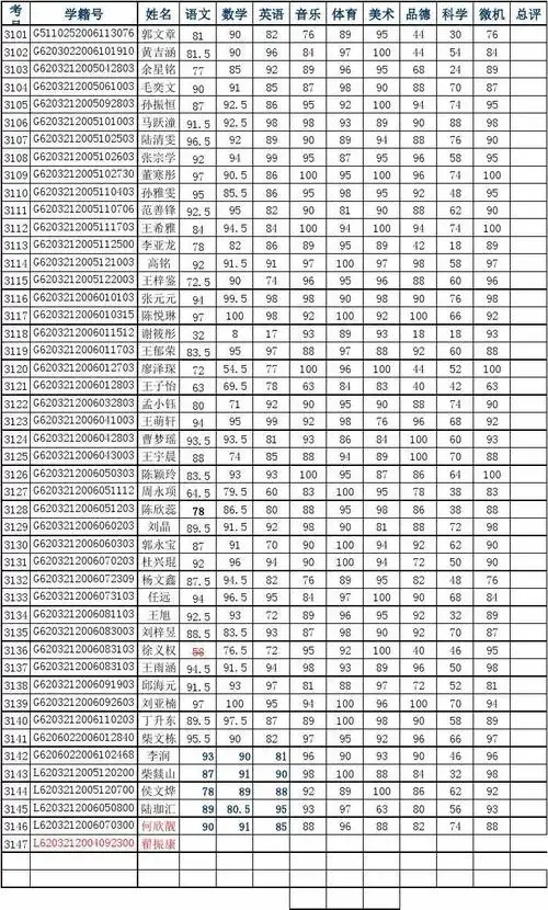 河二小考试学生成绩(分数)表2015.7.2 - 副本