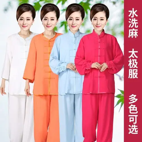 新款2019夏季太极服女中袖棉麻短袖武术服中老年练功服晨练表演服