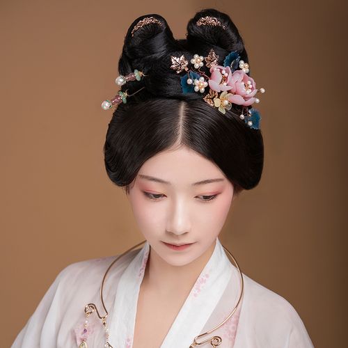 稷氏小筑 多肉桃桃 料器花软杆边夹发夹头饰宋制汉服发饰璎珞套装