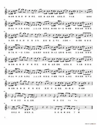 平凡之路(五线谱)_简谱_搜谱网