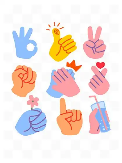 12946趣味手势表情包标签可爱卡通元素12900上色女孩举行伞标志墨水