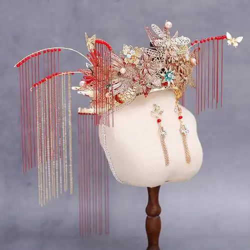 潮然蔻2020新款新娘古装头饰秀禾服发饰中式凤冠霞帔步摇套装结婚饰品