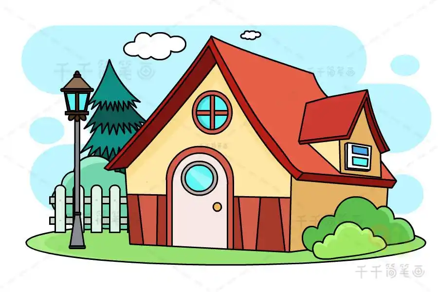 欧式别墅简笔画步骤图_房子简笔画