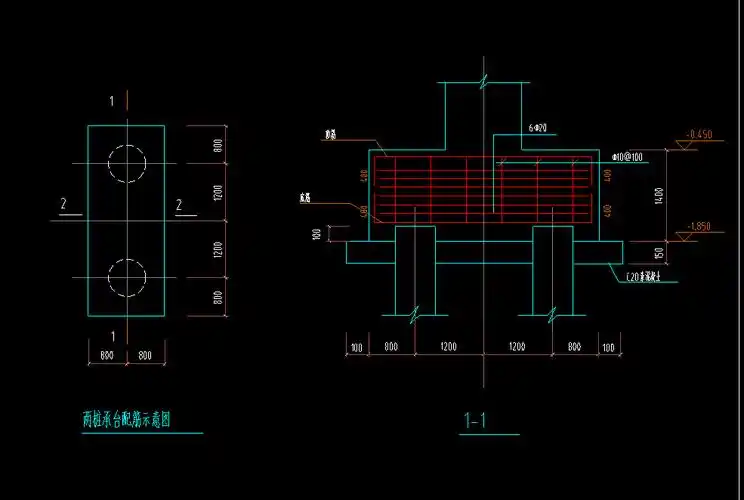 这个2桩承台的钢筋怎么画
