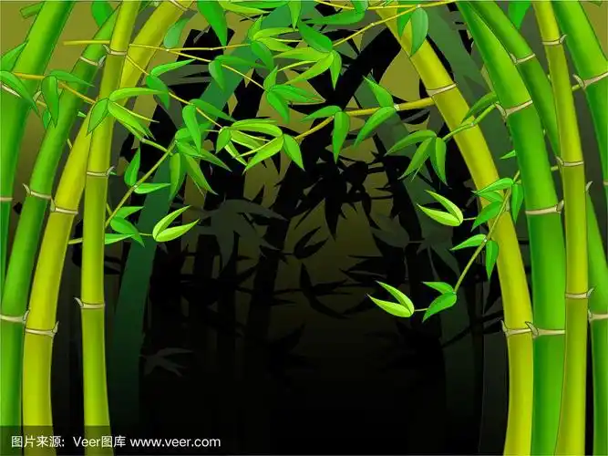 凉爽的绿色竹林卡通