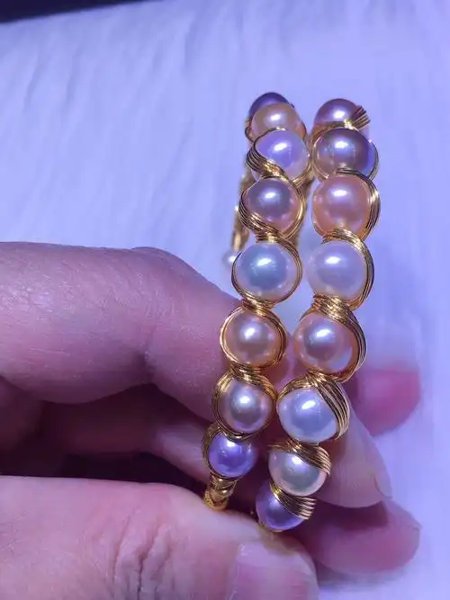 天奇珍珠 淡水珍珠手镯 14k注金绕丝手镯简约优雅