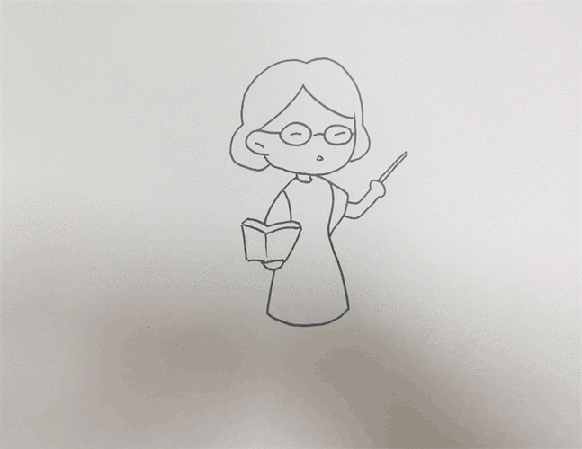 首页 简笔画 人物简笔画  先画老师的发型,画出面部线条与五官,再将