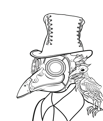 素描乌鸦面具图案