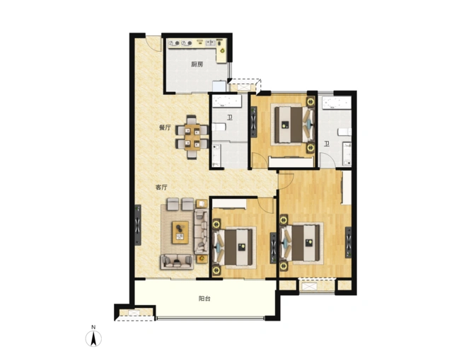 碧桂园西湖3室2厅2卫户型图
