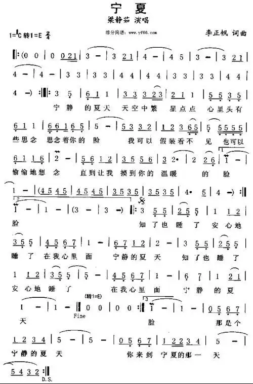 谁知道梁静茹《宁夏》的乐谱