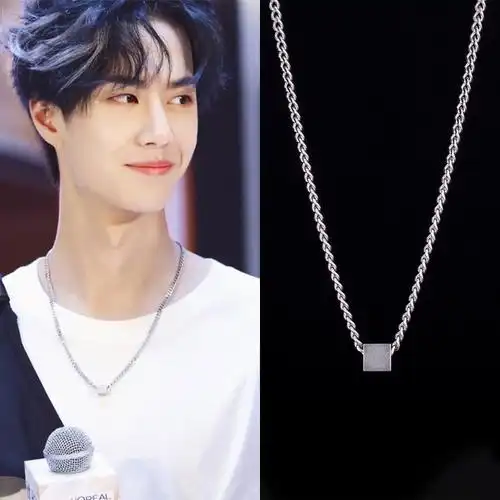 chunmi王一博同款项链方块吊坠男潮搭配衣服嘻哈个性简约女原宿链子