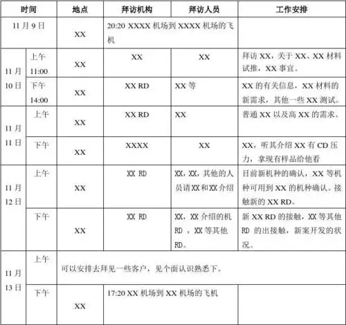 xx拜访行程安排