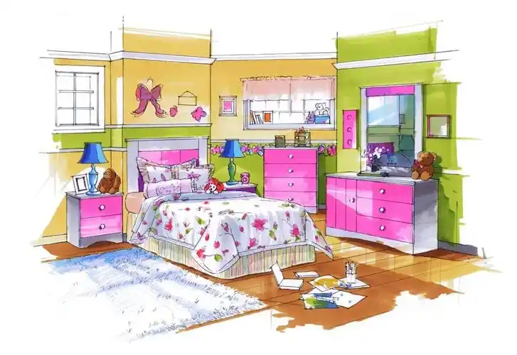 环艺室内 | 儿童房空间设计手绘色彩表达