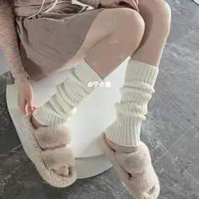 【两双装】宁小益针织袜套纯白色jk袜子女小腿套秋冬lolita堆堆袜