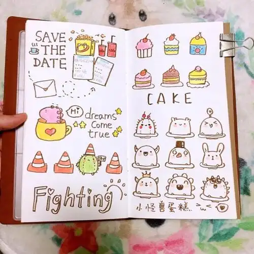 萌萌哒小动物生日手绘贺图夏七酱手帐怪兽小蛋糕