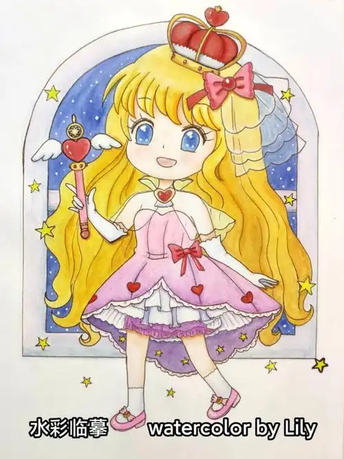 水彩临摹q版卡通人物可爱少女附绘画过程