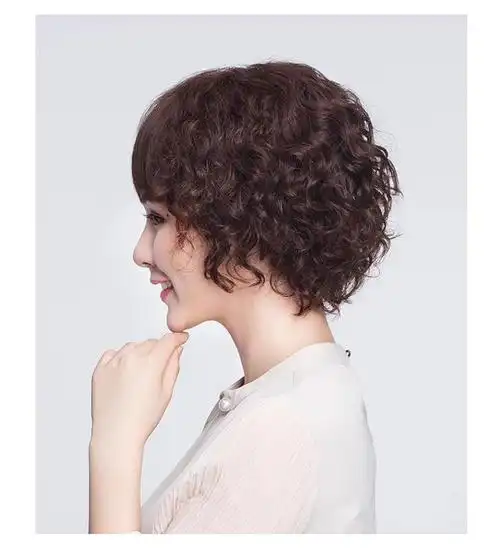 假发短发女夏款短卷发真发全真人发丝女士中老年发型师设计全头套