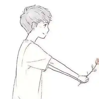 找一个情侣头像,手绘,黑色,线条简单,男的送女的一朵花