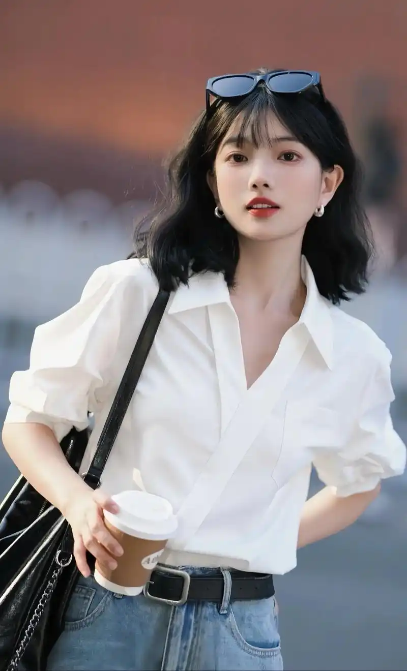 简简单单的te别耐看～姐妹们,这款设计感v领白衬衫