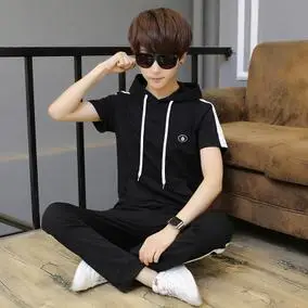 青少年套装男初中学生两件套短袖t恤男孩夏装13-15岁14男生连帽16