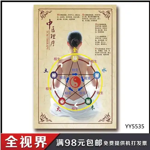 美容院海报器官对应属性相生相克太极图中医理疗贴纸写真