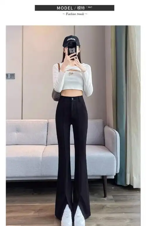 休闲裤#2024新款开叉微喇西装裤时尚气质喇叭裤女秋垂感高腰显瘦 - 17