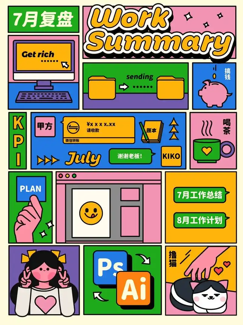 自由插画师7月月入2w工作复盘.#插画 #月底复盘 #约稿  - 抖音