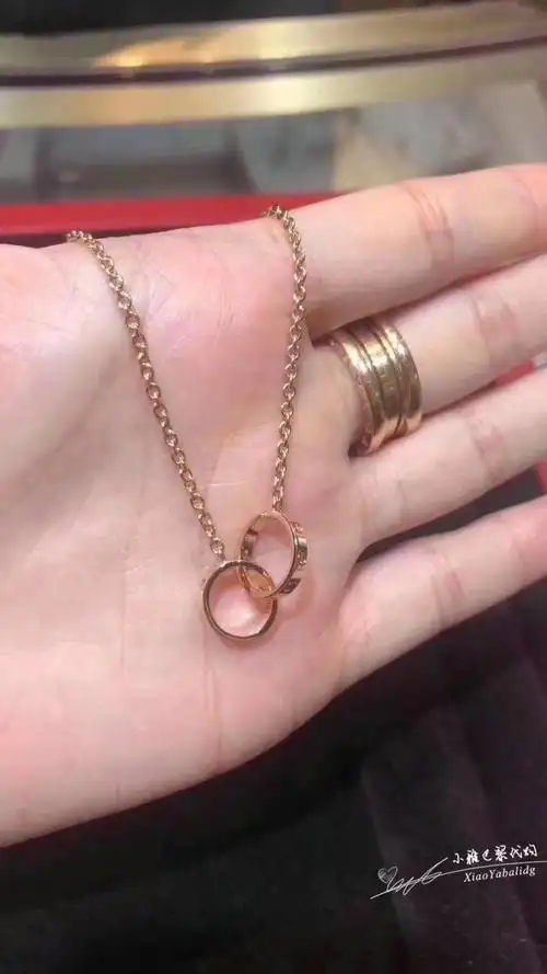 cartier卡地亚18k玫瑰金love双环无钻项链经典双圈镶钻锁骨链