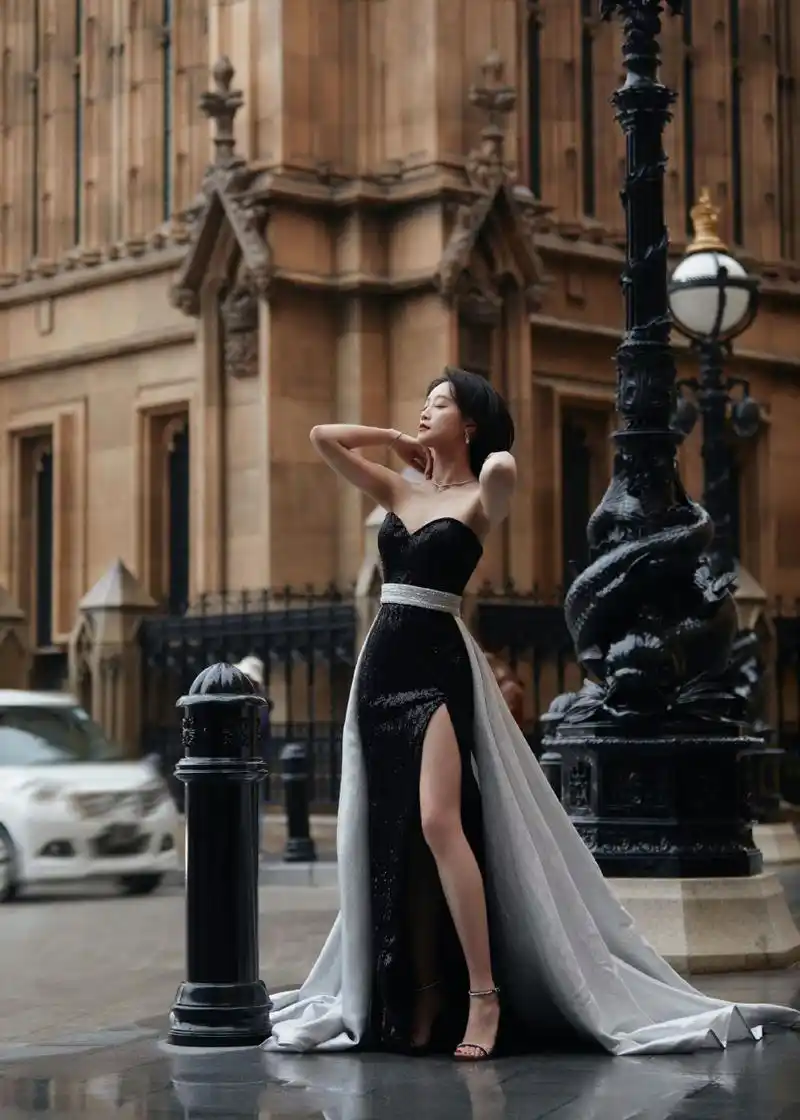 蓝盈莹黑色鱼尾开叉礼服,温柔又美丽 #蓝盈盈