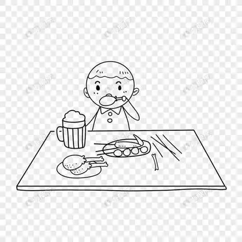 查字典板报网简笔画 手绘 线稿男宝宝吃饭图简笔画