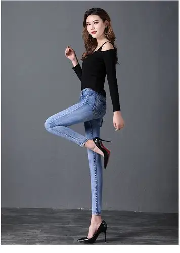 安狄悠 高腰牛仔裤女小脚2020春季新款韩版女装高腰修身显瘦小脚铅笔