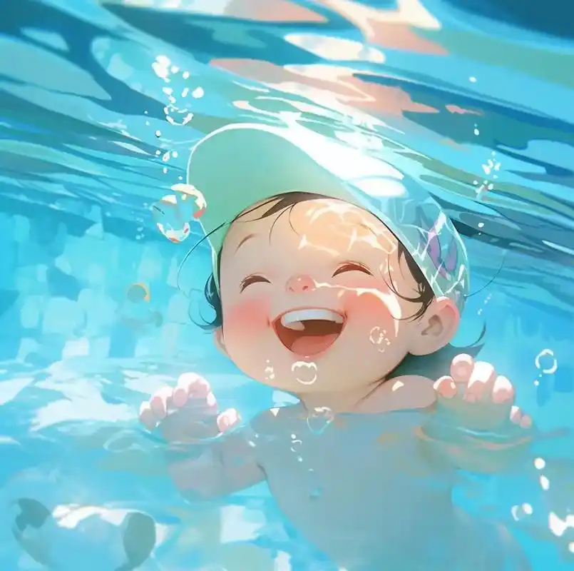 记录宝宝天真无邪模样,编辑宝宝游泳卡通图片吧#宝宝游泳好处多 - 抖