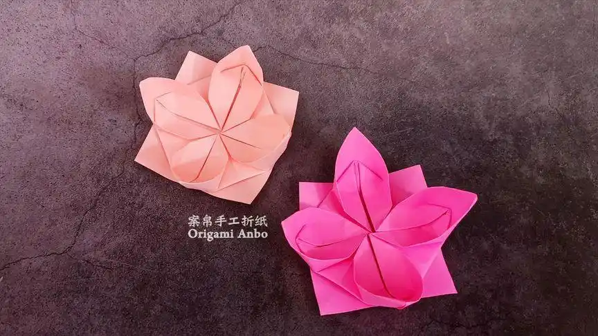 盛开的荷花折纸,步骤简单容易学,手工折纸花diy