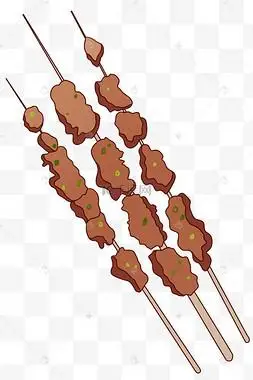 精美肉串卡通插画美味羊肉鸡翅烤串烧烤小吃肉串豆角手拿一串生羊肉串