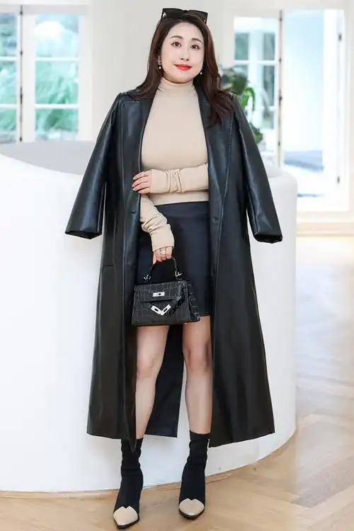 300斤外套皮衣pu瘦长mm大码新款秋冬衣时尚大码女装